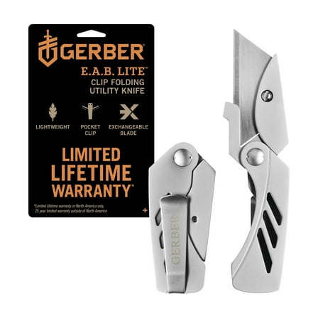 Gerber EAB Lite Stainless Steel Exchange-A-Blade Utility Razor Pocket Knife with Clip