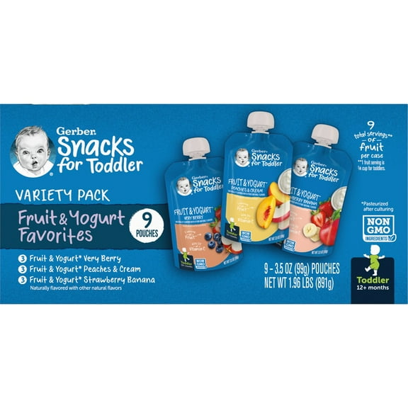 Gerber Fruit & Yogurt, Toddler Food Variety Pack, 3.5 oz Pouches (9 Pack)