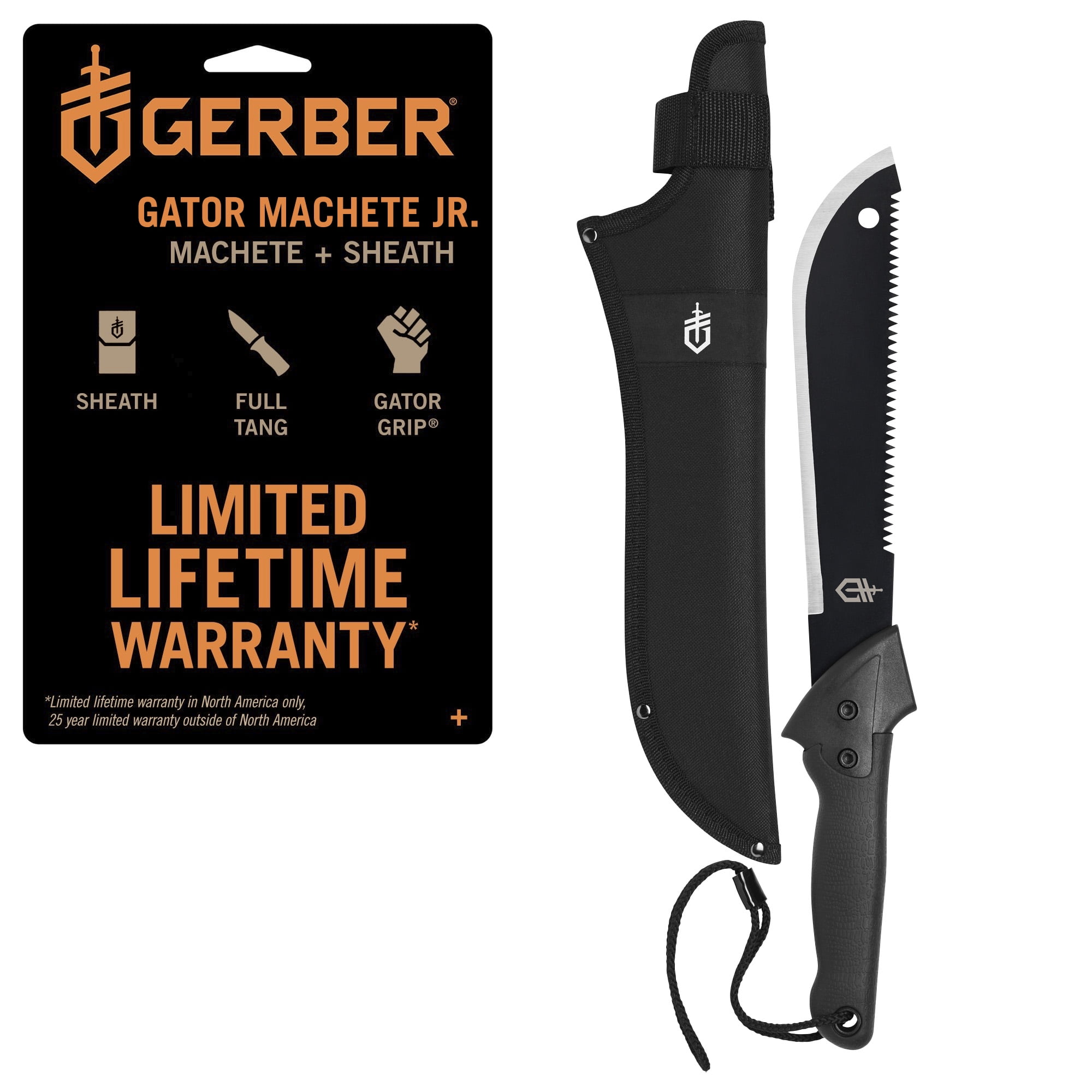 Gerber Gator Machete Jr, 10.75 in Blade, Sheath Included, Black, Camping
