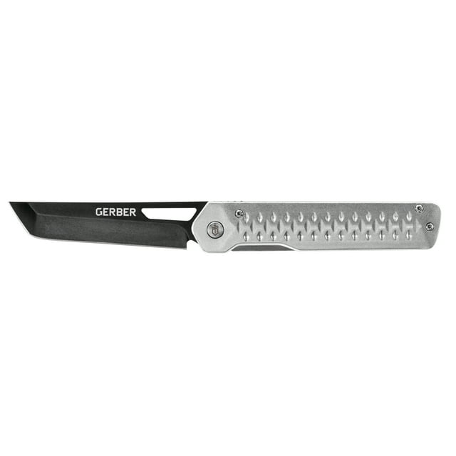 Gerber Gear Ayako Silver, Folding Pocket Knife, EDC, Black Oxide Tanto Blade
