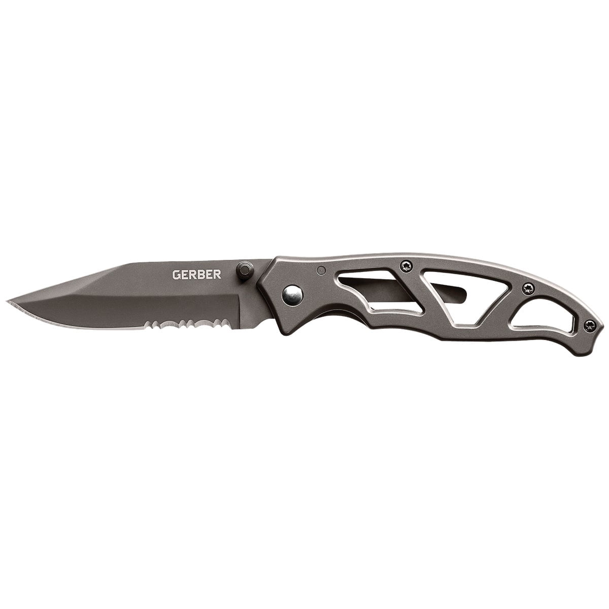Gerber Gear Paraframe I EDC Folding Pocket Knife, 3" Serrated Edge with Safety Frame Lock, Stainless Steel, Grey