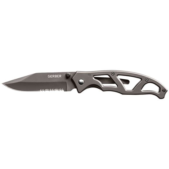 Gerber Gear Paraframe I EDC Folding Pocket Knife, 3" Serrated Edge with Safety Frame Lock, Stainless Steel, Grey