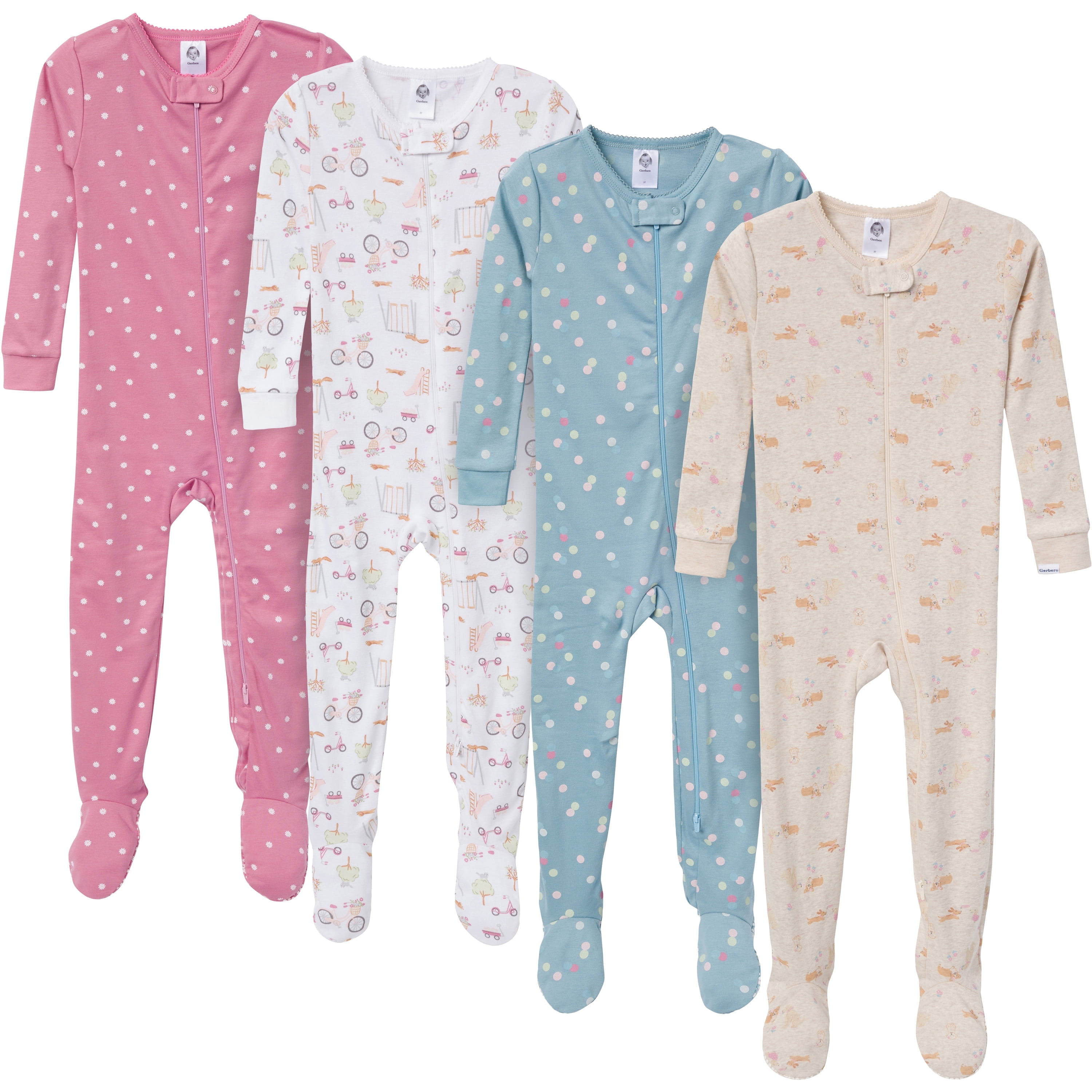 Gerber Gender Neutral Footed One-Piece Pajamas, 4-Pack, Sizes 0/3 Months - 5T