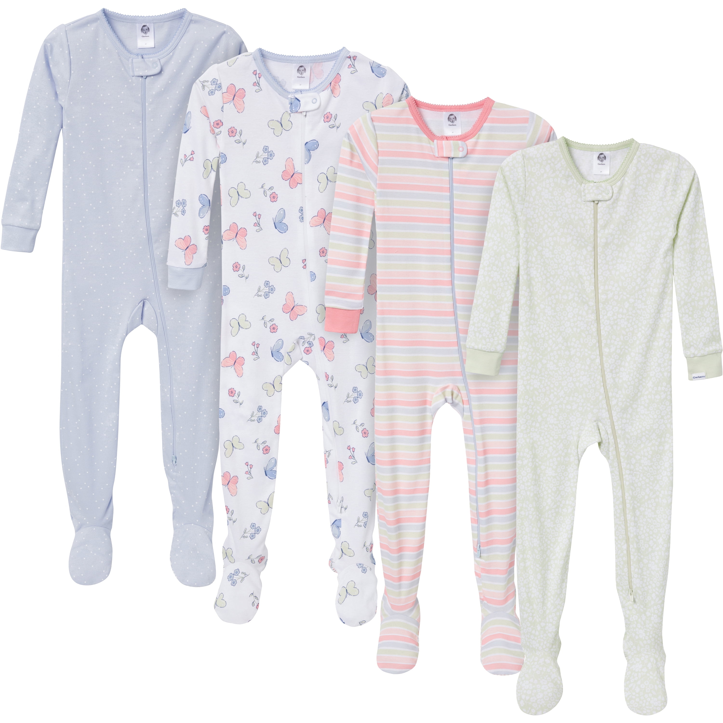 Gerber Gender Neutral Footed One-Piece Pajamas, 4-Pack, Sizes 0/3 Months - 5T
