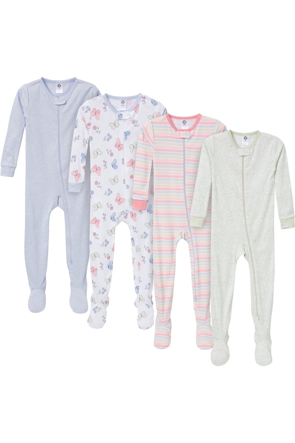 Gender Neutral Footed One-Piece Pajamas, 4-Pack, Sizes 0/3 Months - 5T