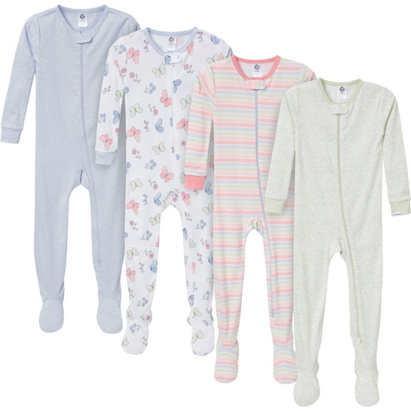 Gerber Gender Neutral Footed One-Piece Pajamas, 4-Pack, Sizes 0/3 Months - 5T