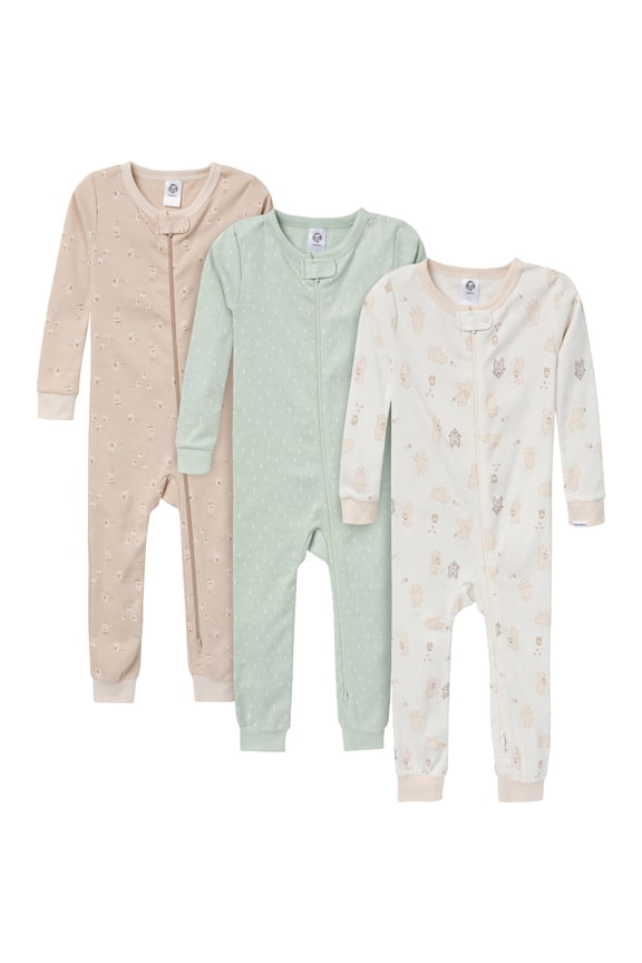 Gender Neutral Footles One-Piece Pajamas, 3-Pack, Sizes 0/3 Months - 5T