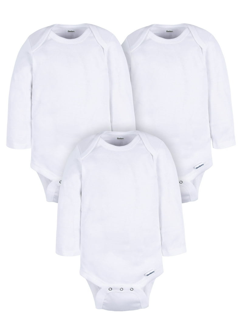 Gerber Gender Neutral Leisure White Long Sleeve Cotton Bodysuit,