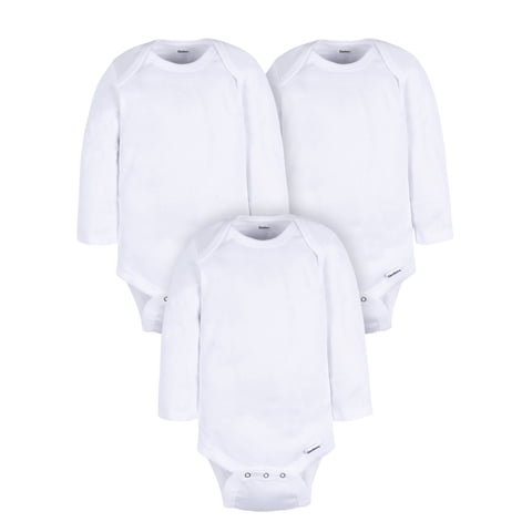 Gerber Gender Neutral Leisure White Long Sleeve Cotton Bodysuit, 3-Pack, Sizes Preemie - 24 Months