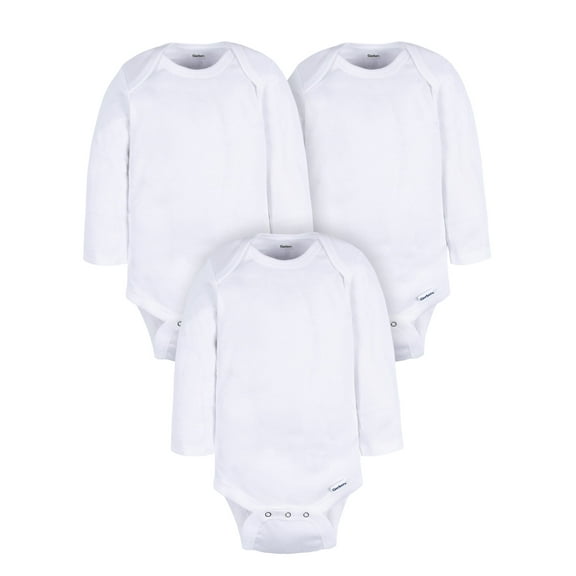 Gerber Gender Neutral Leisure White Long Sleeve Cotton Bodysuit, 3-Pack, Sizes Preemie - 24 Months