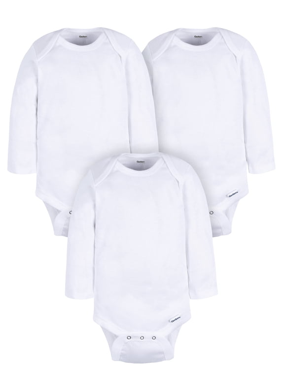 Gender Neutral Leisure White Long Sleeve Cotton Bodysuit, 3-Pack, Sizes Preemie - 24 Months