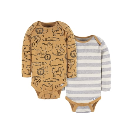 Gerber Gender Neutral Long Sleeve Onesies, 2-Pack, Sizes 0/3 Months - 12 Months