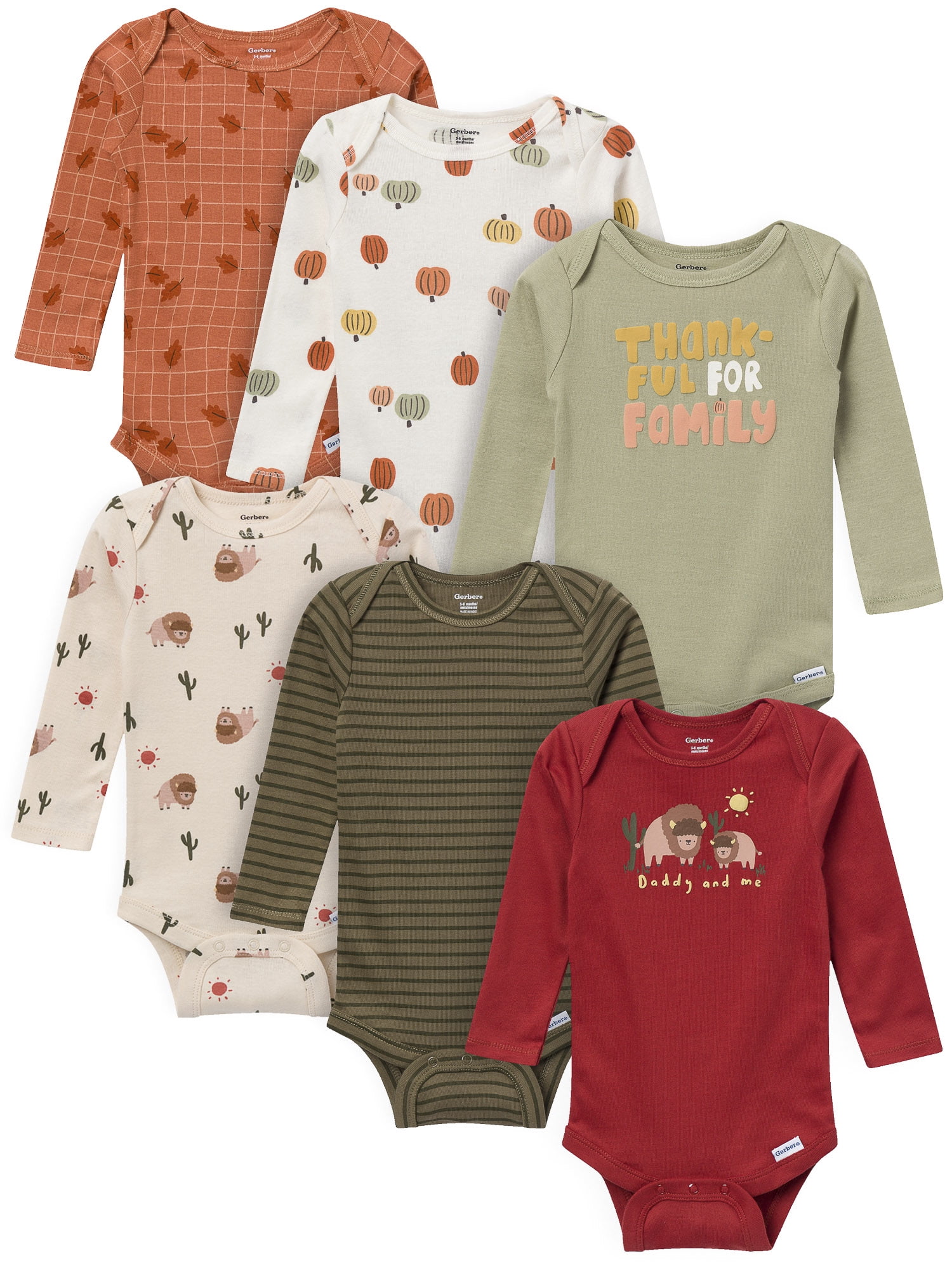 Gerber Gender Neutral Long Sleeve Onesies, 6-Pack, Sizes Newborn - 18 Months