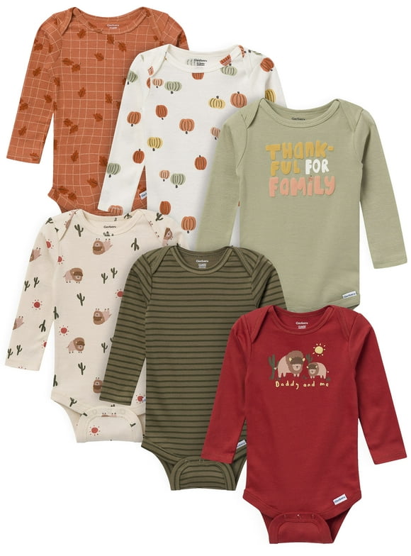 Gender Neutral Long Sleeve Onesies, 6-Pack, Sizes Newborn - 18 Months
