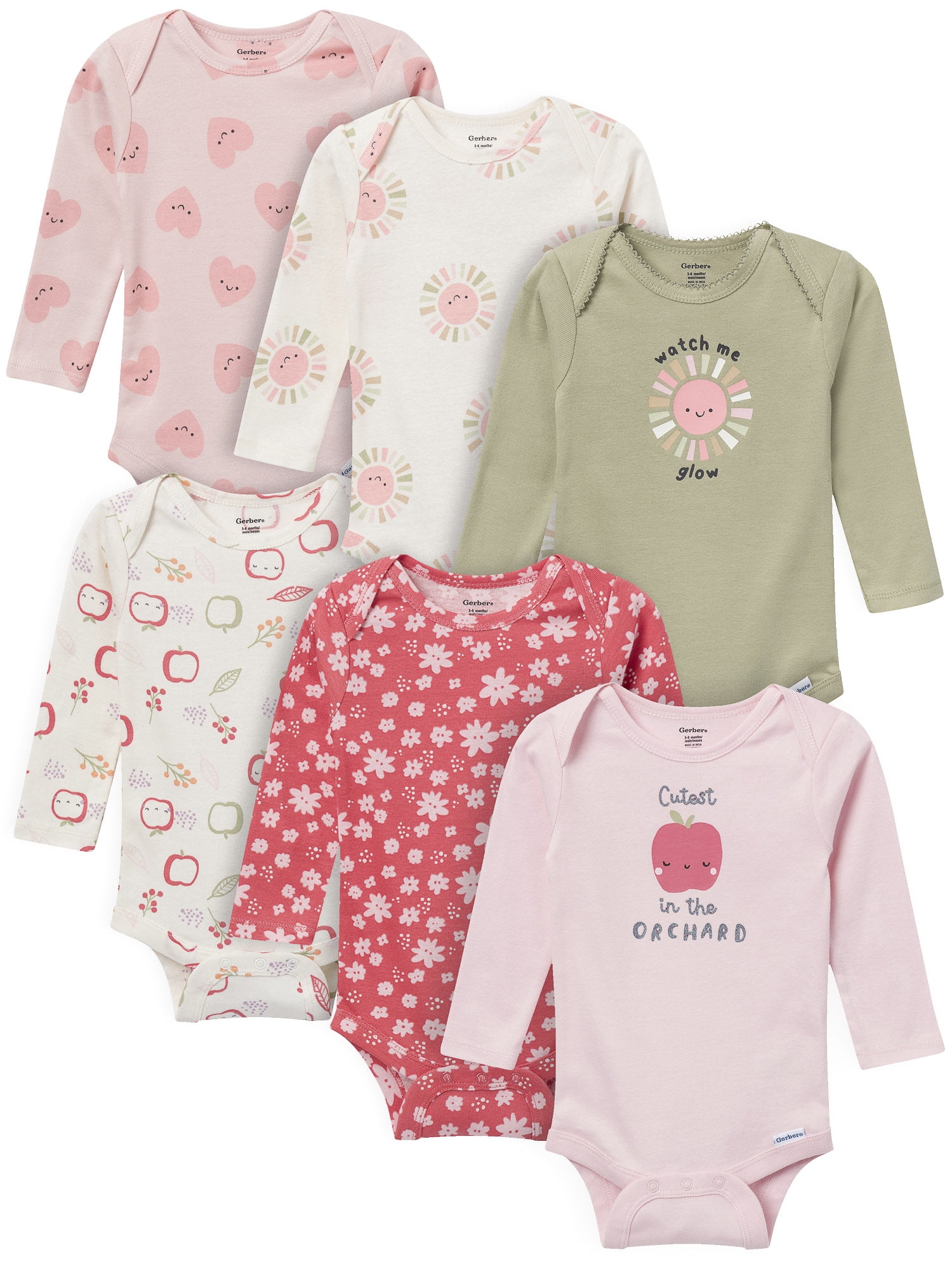 Gerber Gender Neutral Long Sleeve Onesies, 6-Pack, Sizes Newborn - 18 Months