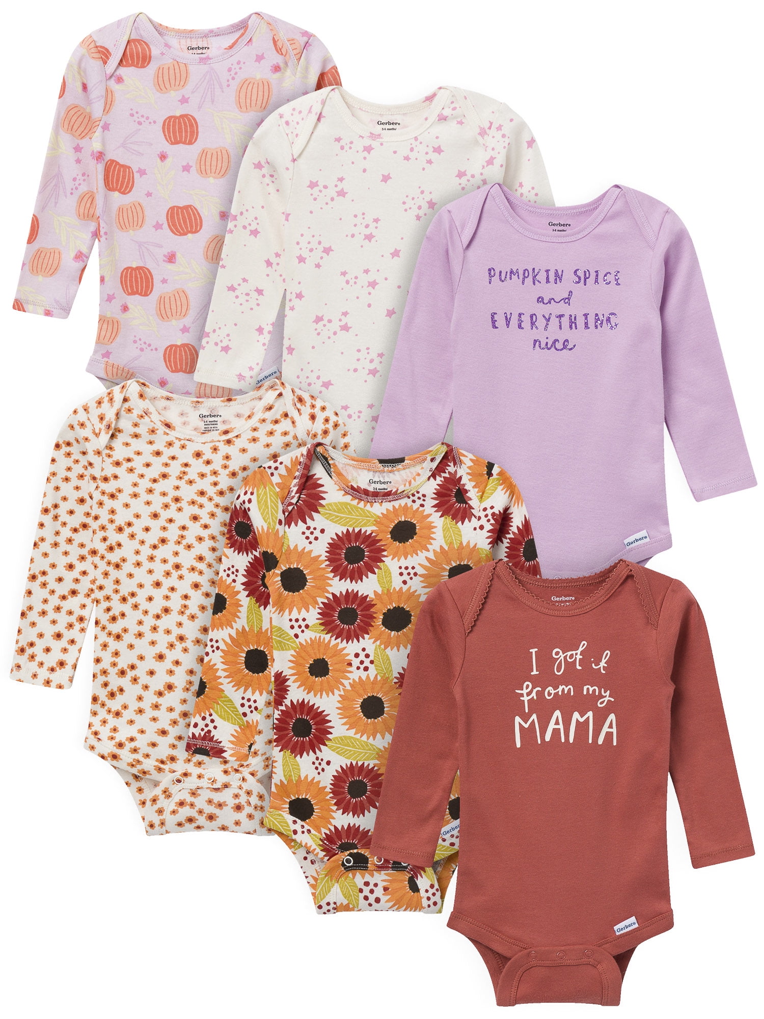 Gender Neutral Long Sleeve Onesies, 6-Pack, Sizes Newborn - 18 Months