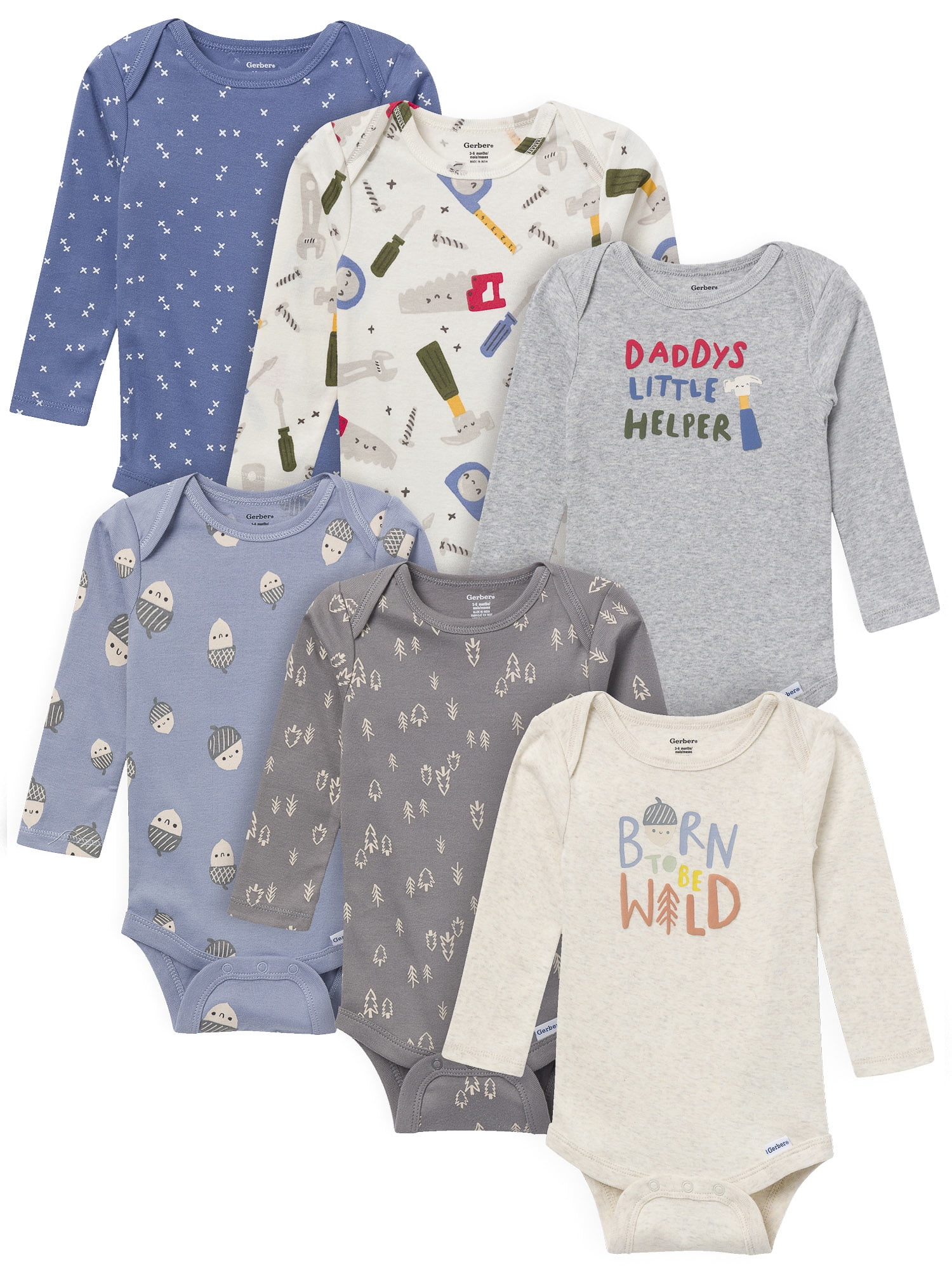 Gerber Gender Neutral Long Sleeve Onesies, 6-Pack, Sizes Newborn - 18 Months