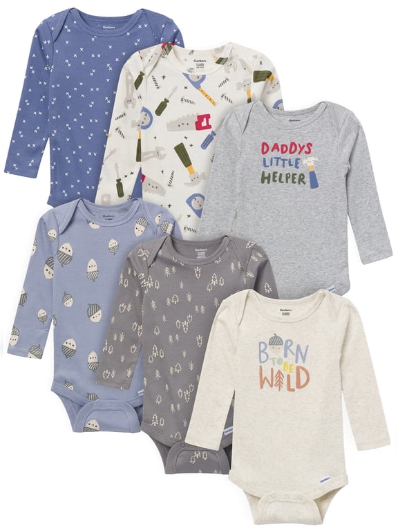 Gender Neutral Long Sleeve Onesies, 6-Pack, Sizes Newborn - 18 Months