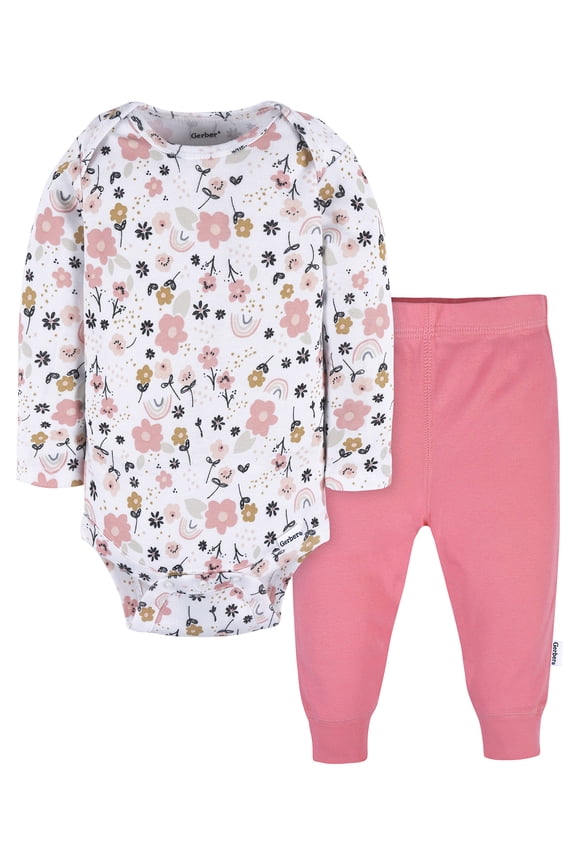 Gender Neutral Long Sleeve and Pant Outfit Set, 2-Piece, Sizes 0/3 Months - 12 Months