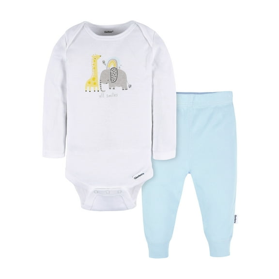 Gerber Gender Neutral Long Sleeve and Pant Outfit Set, 2-Piece, Sizes 0/3 Months - 12 Months