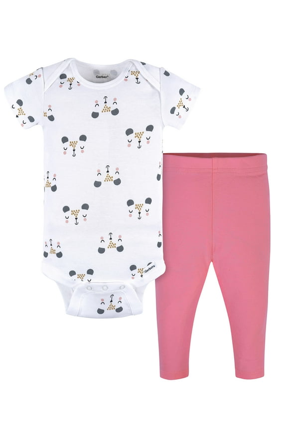 Gender Neutral Short Sleeve Onesie and Pant Outfit Set, 2-Piece, Sizes 0/3 Months - 12 Months