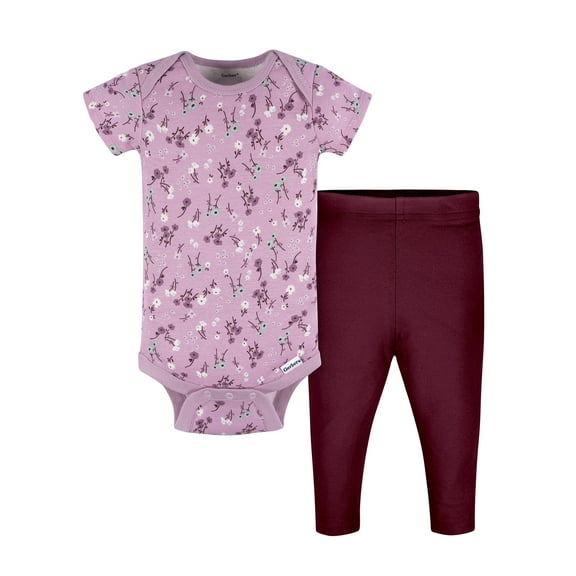 Gerber Gender Neutral Short Sleeve Onesie and Pant Outfit Set, 2-Piece, Sizes 0/3 Months - 12 Months