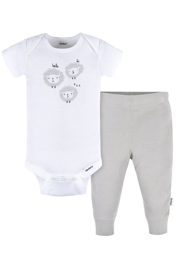 Gender Neutral Short Sleeve Onesie and Pant Outfit Set, 2-Piece, Sizes 0/3 Months - 12 Months