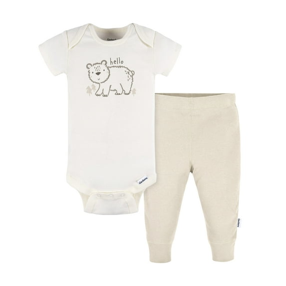 Gerber Gender Neutral Short Sleeve Onesie and Pant Outfit Set, 2-Piece, Sizes 0/3 Months - 12 Months