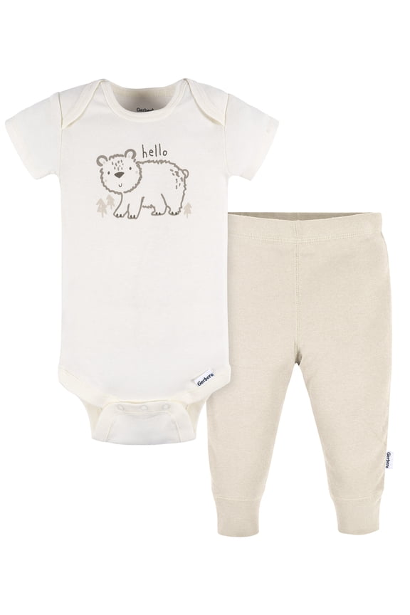 Gender Neutral Short Sleeve Onesie and Pant Outfit Set, 2-Piece, Sizes 0/3 Months - 12 Months