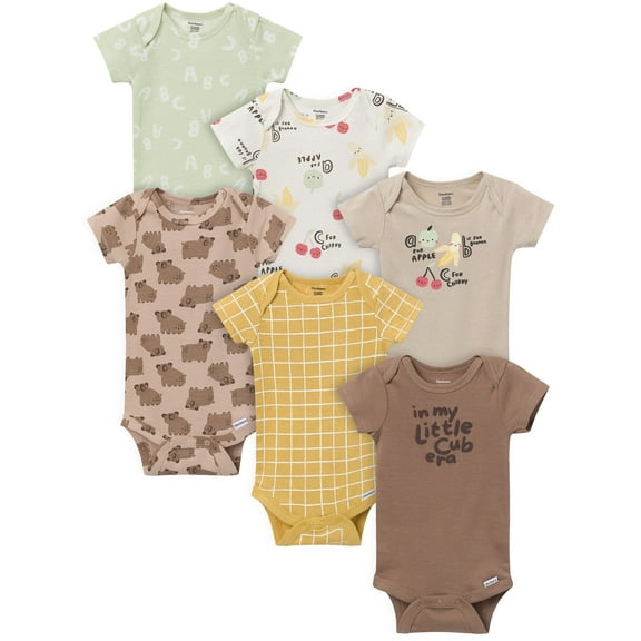 Gerber Gender Neutral Short Sleeve Onesies, 6-Pack, Sizes Newborn - 18 Months