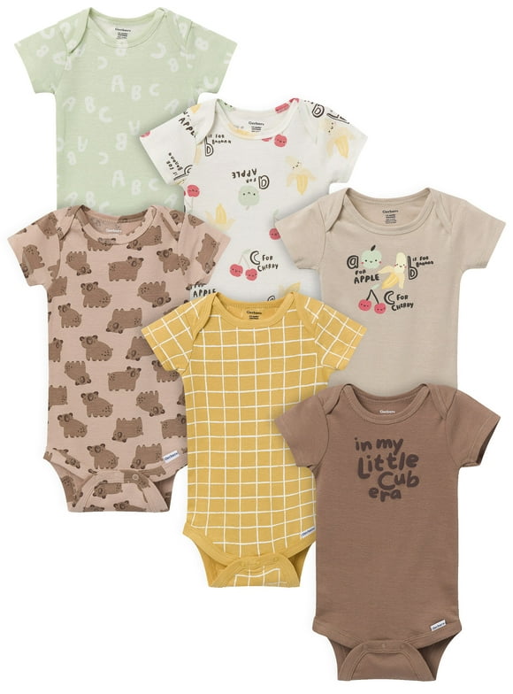 Gender Neutral Short Sleeve Onesies, 6-Pack, Sizes Newborn - 18 Months