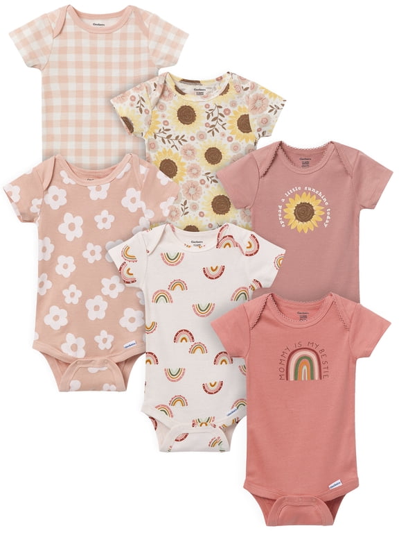 Gender Neutral Short Sleeve Onesies, 6-Pack, Sizes Newborn - 18 Months