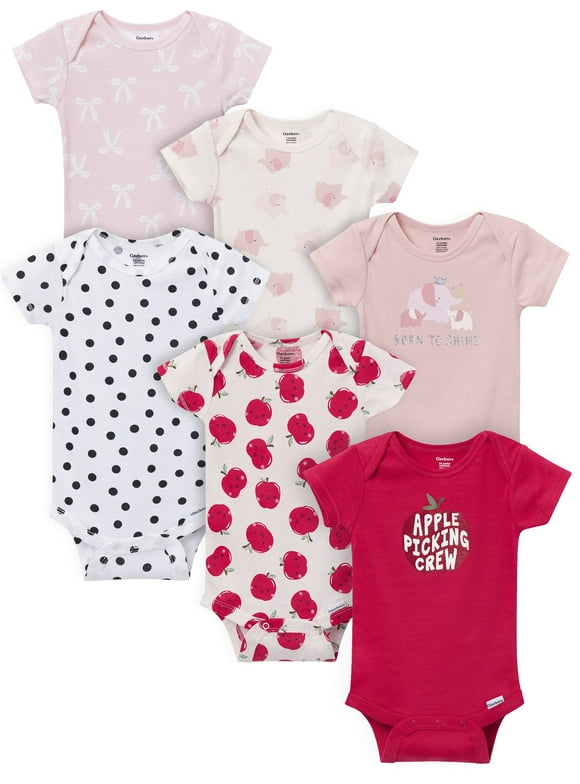 Gender Neutral Short Sleeve Onesies, 6-Pack, Sizes Newborn - 18 Months
