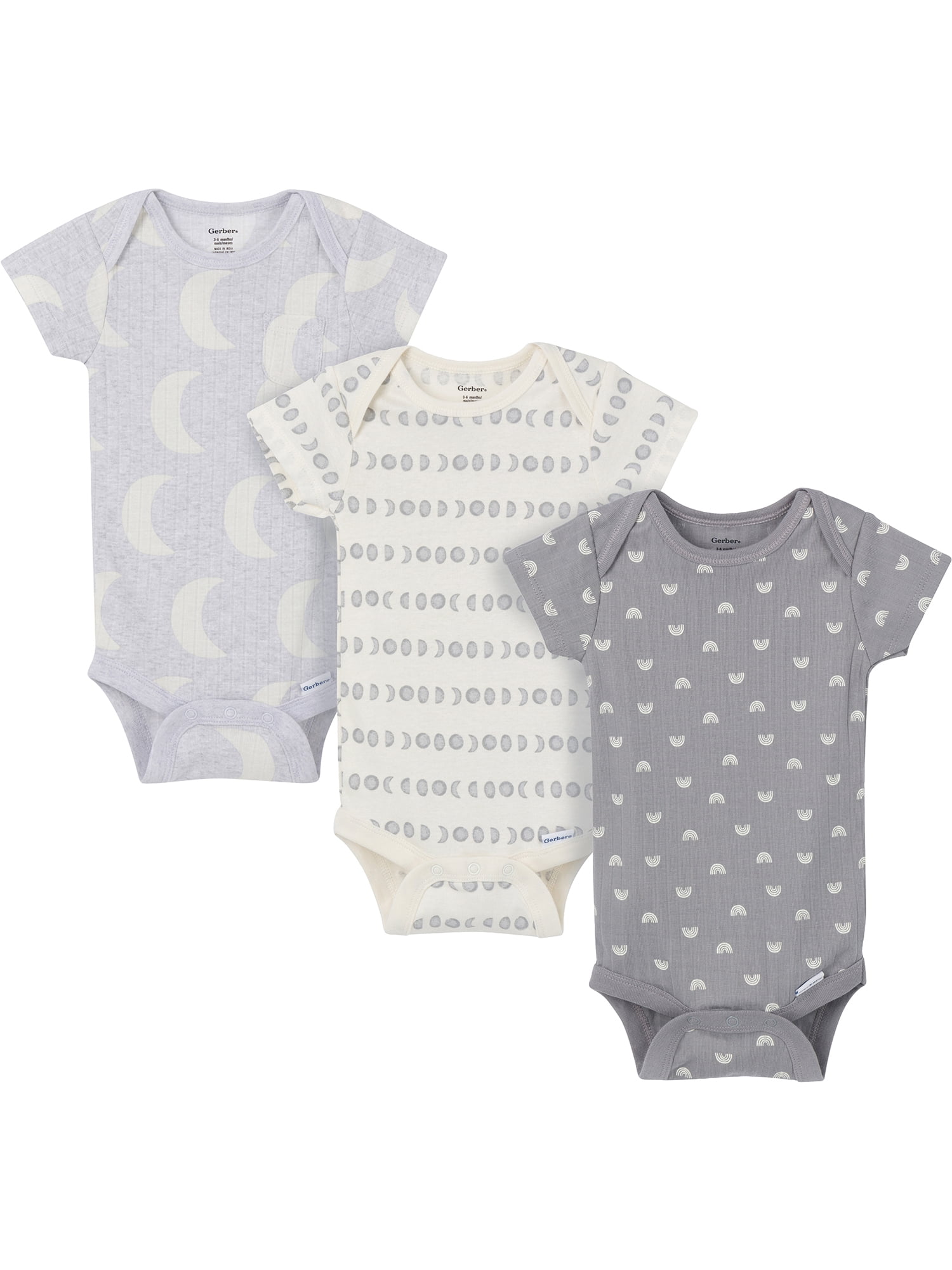 Gerber Gender Neutral Short Sleeve Variety Onesies, 3-Pack, Sizes Newborn - 6/9 Months