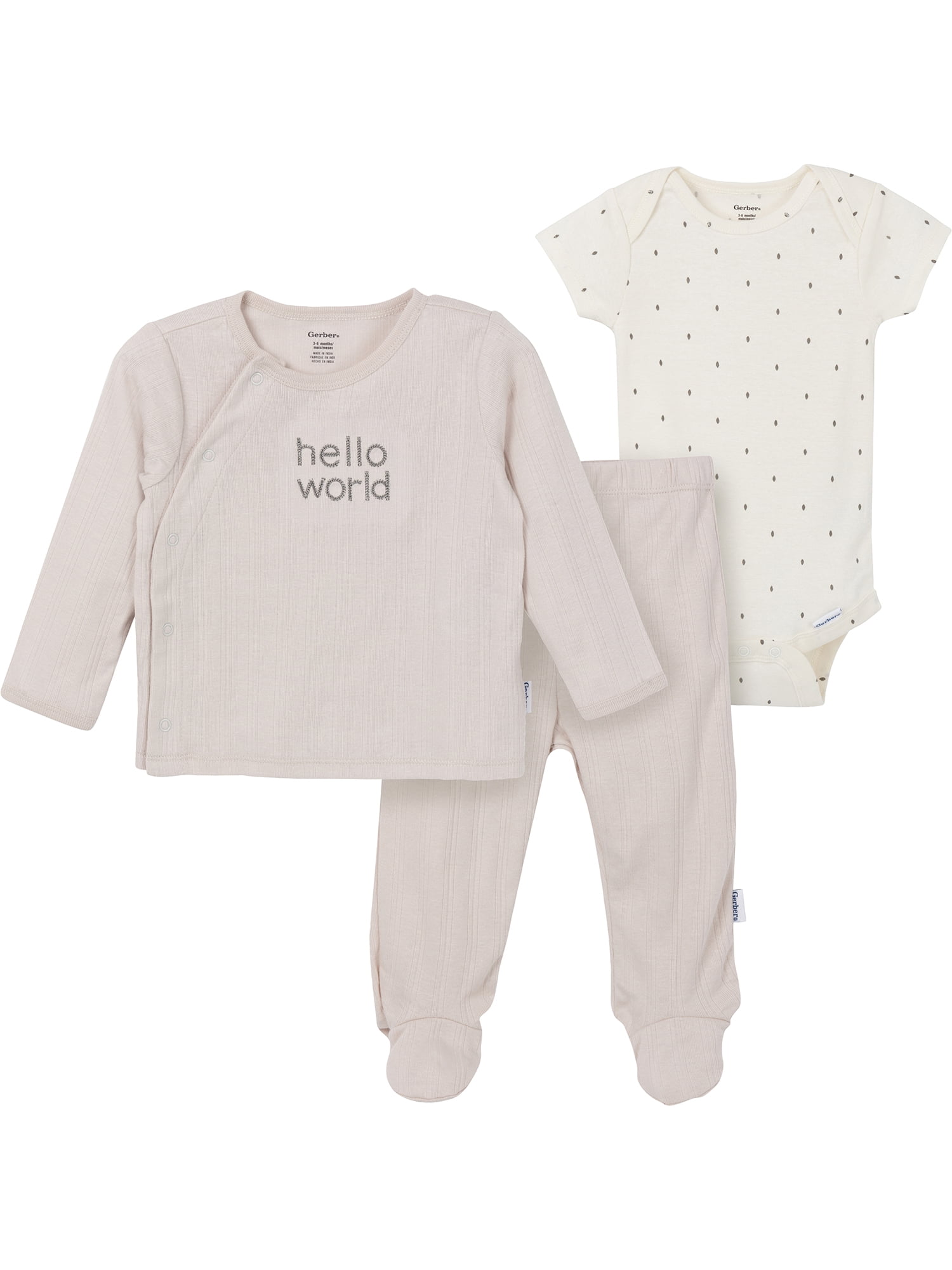 Gerber Baby Gender Neutral Take Me Home Outfit Set, 3-Piece, Sizes Newborn - 6/9 Months