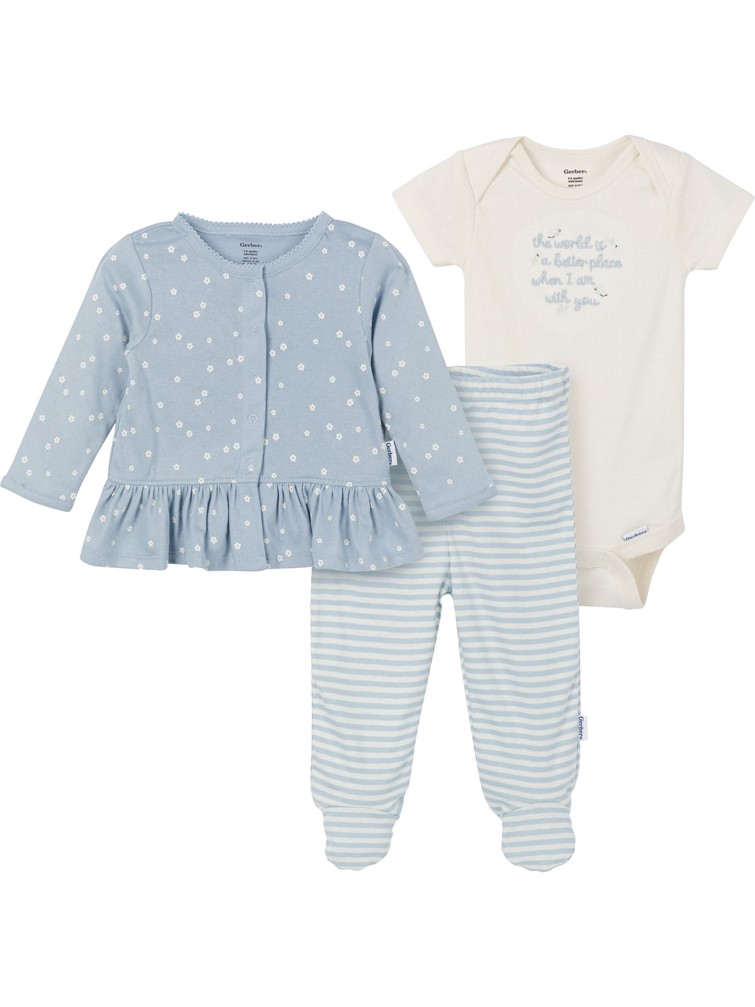 Gerber Baby Girl Take Me Home Outfit Set, 3-Piece, Sizes Newborn - 6/9 Months