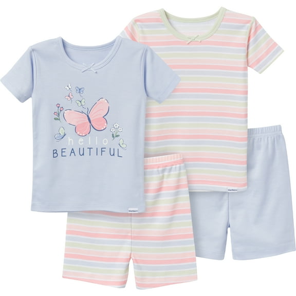 Gerber Gender Neutral Top and Short Pajama Sets, 4-Piece, Sizes 12 Months - 5T