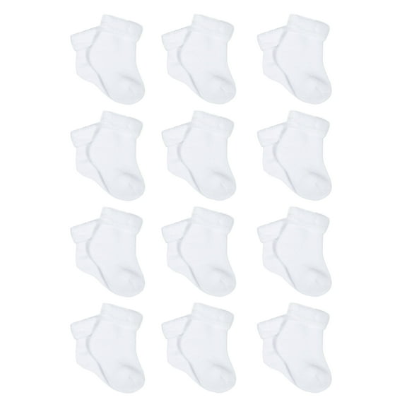 Gerber Gender Neutral White Terry Bootie Wiggle-Proof Socks, 12-Pack, Sizes Newborn-0/6 Months