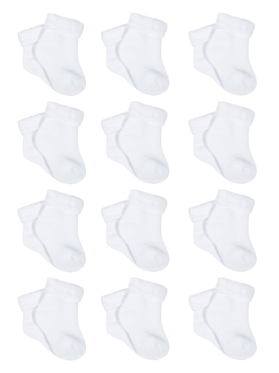 Gender Neutral White Terry Bootie Wiggle-Proof Socks, 12-Pack, Sizes Newborn-0/6 Months