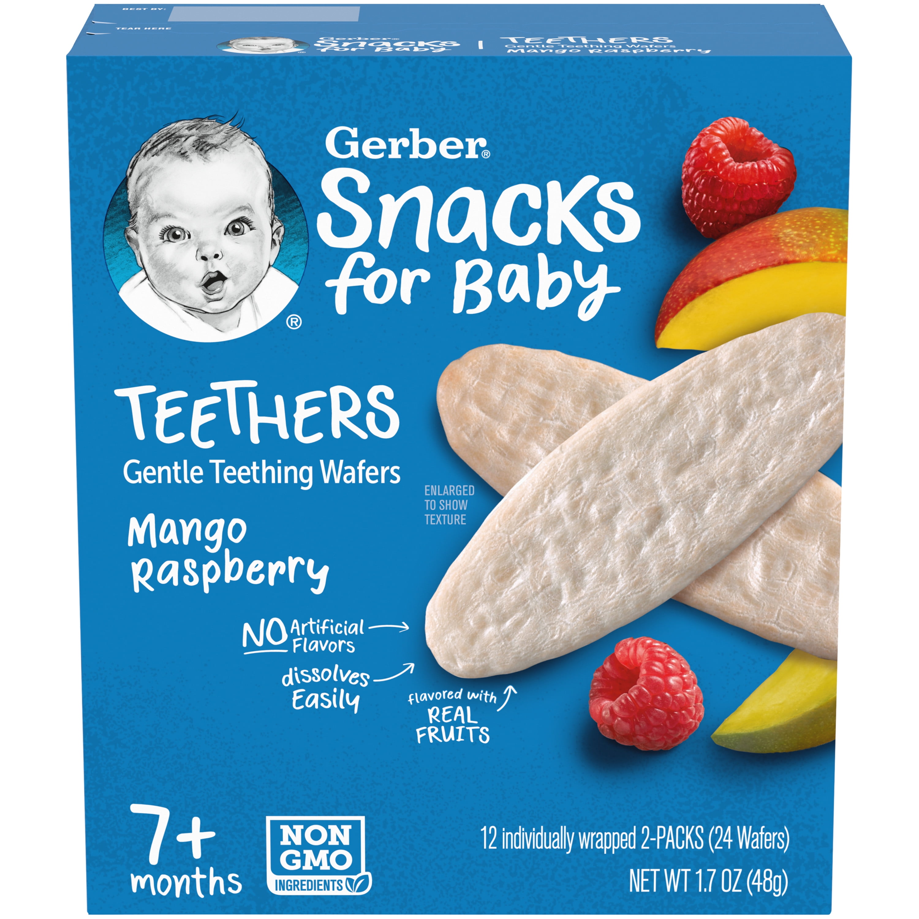 Gerber Gentle Teething Wafers, Mango Raspberry Baby Teethers, 24 Count