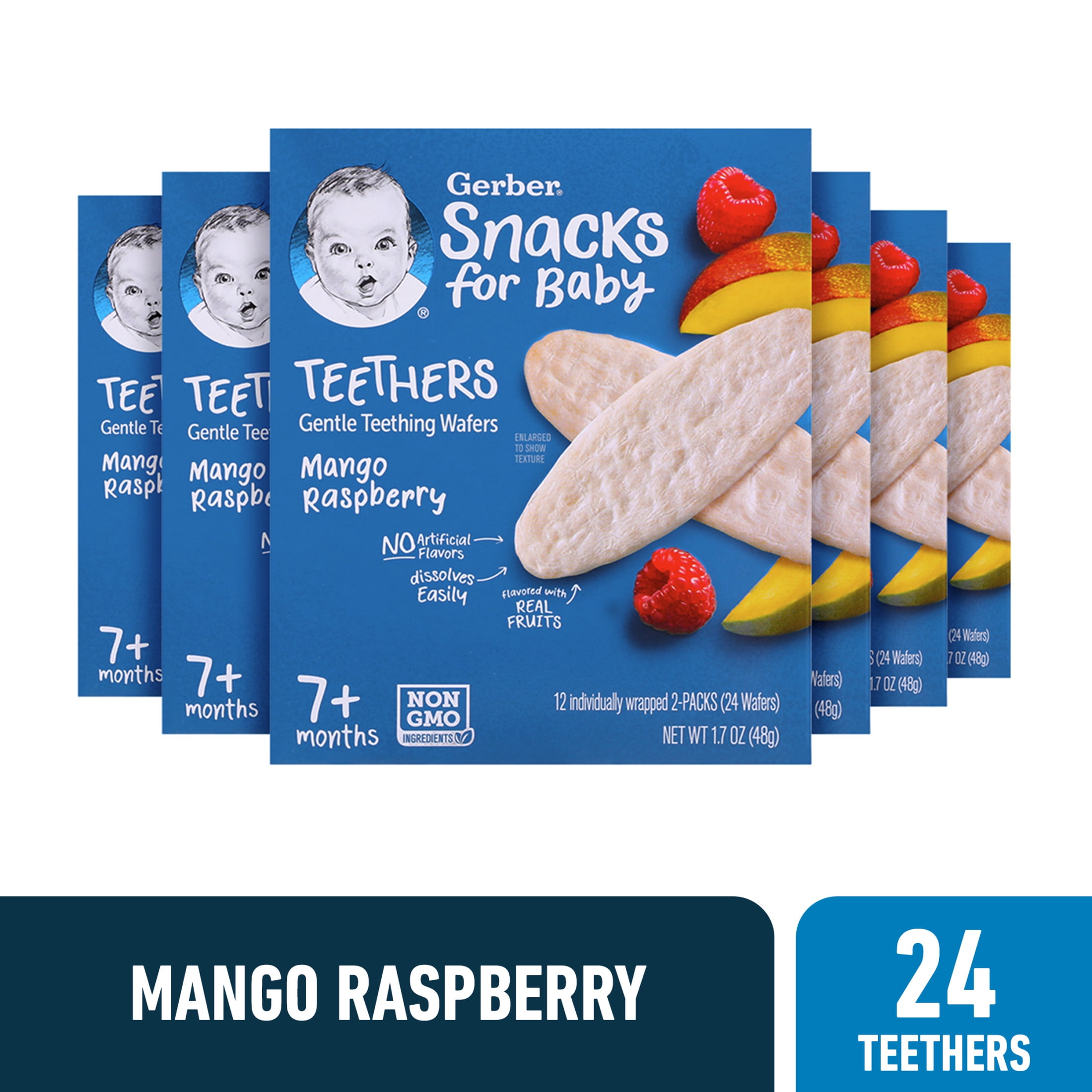 Gerber Gentle Teething Wafers, Mango Raspberry Baby Teethers, 24 Count Box
