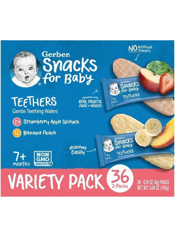 Gerber Gentle Teething Wafers, Variety Pack Baby Teethers, 72 Count Box
