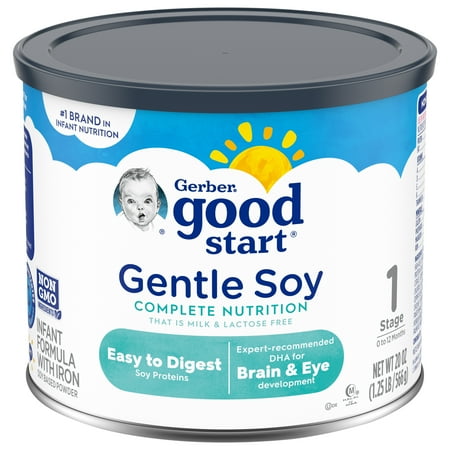 Gerber Good Start Gentle Soy Powder Infant Formula, 20 oz Canister (4 Pack)