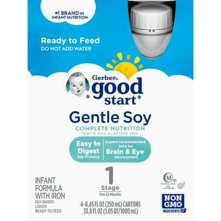 Gerber Good Start Soy Lactose-Free Non-GMO Liquid Baby Formula with Iron, 8.75 oz Box (4 Pack)