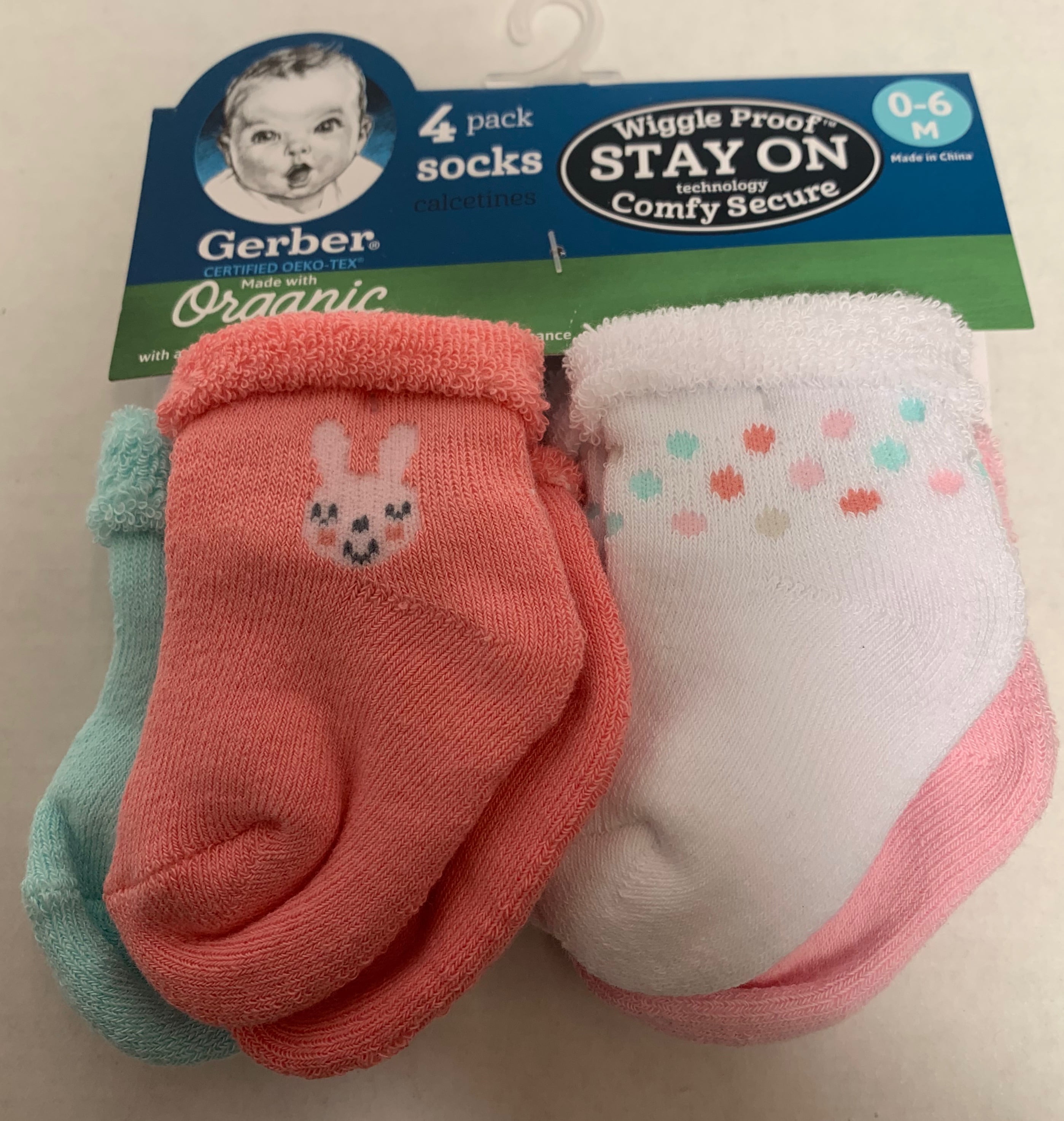 Gerber Infant Girls Socks, 4 Pack
