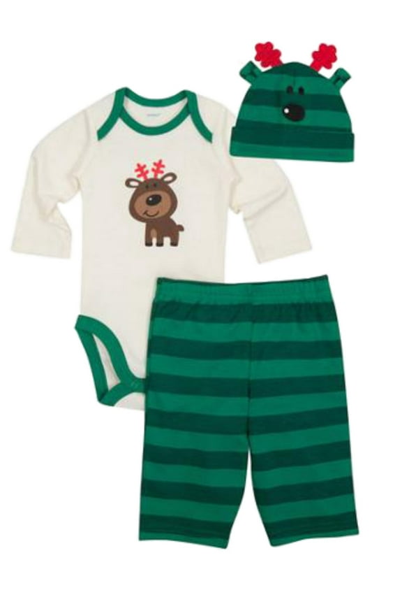 Infant & Toddler Boys 3 Piece Reindeer Set Bodysuit Pants & Beanie NB