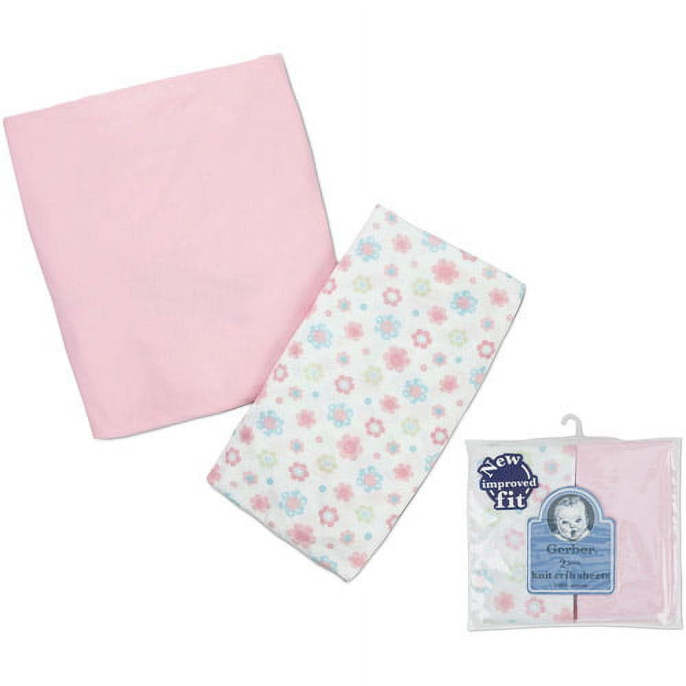 Gerber Knit Crib Sheets, Pink/Flowers, Set of 2