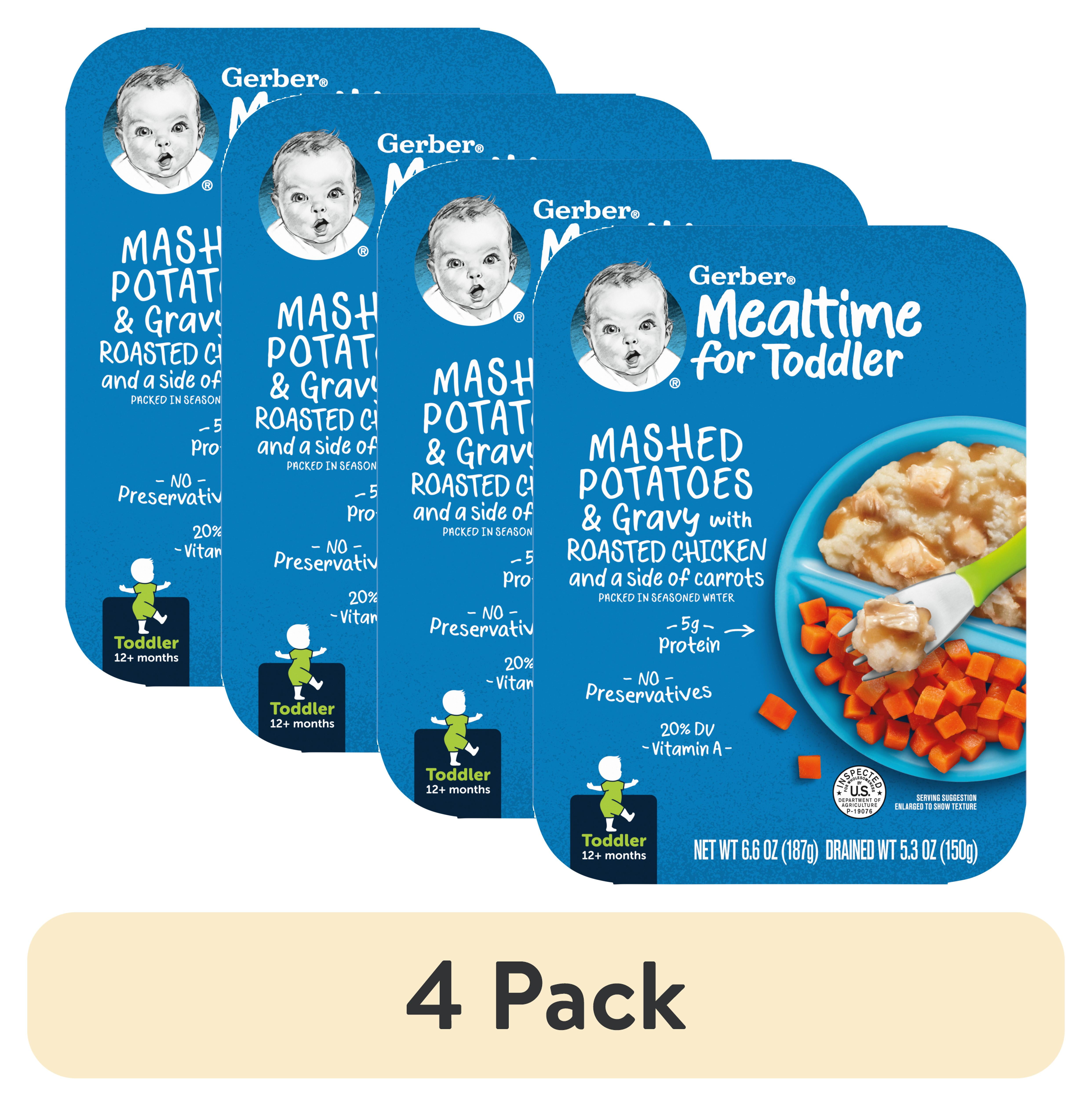 4 pack Gerber Lil Entrees Mashed Potatoes and Gravy with Roasted Chicken and Carrots Toddler Food 6.6 Oz