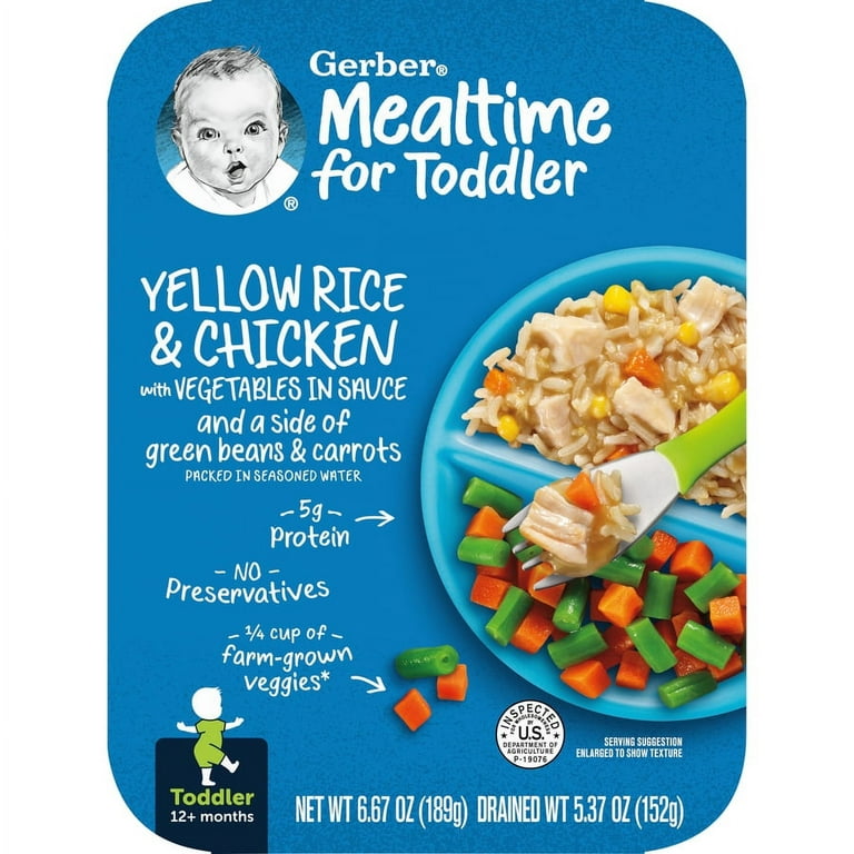 Gerber Lil Entrees Yellow Rice and Chicken with Vegetables in Sauce with Green Beans and Carrots 6.67 oz Tray Pack of 8