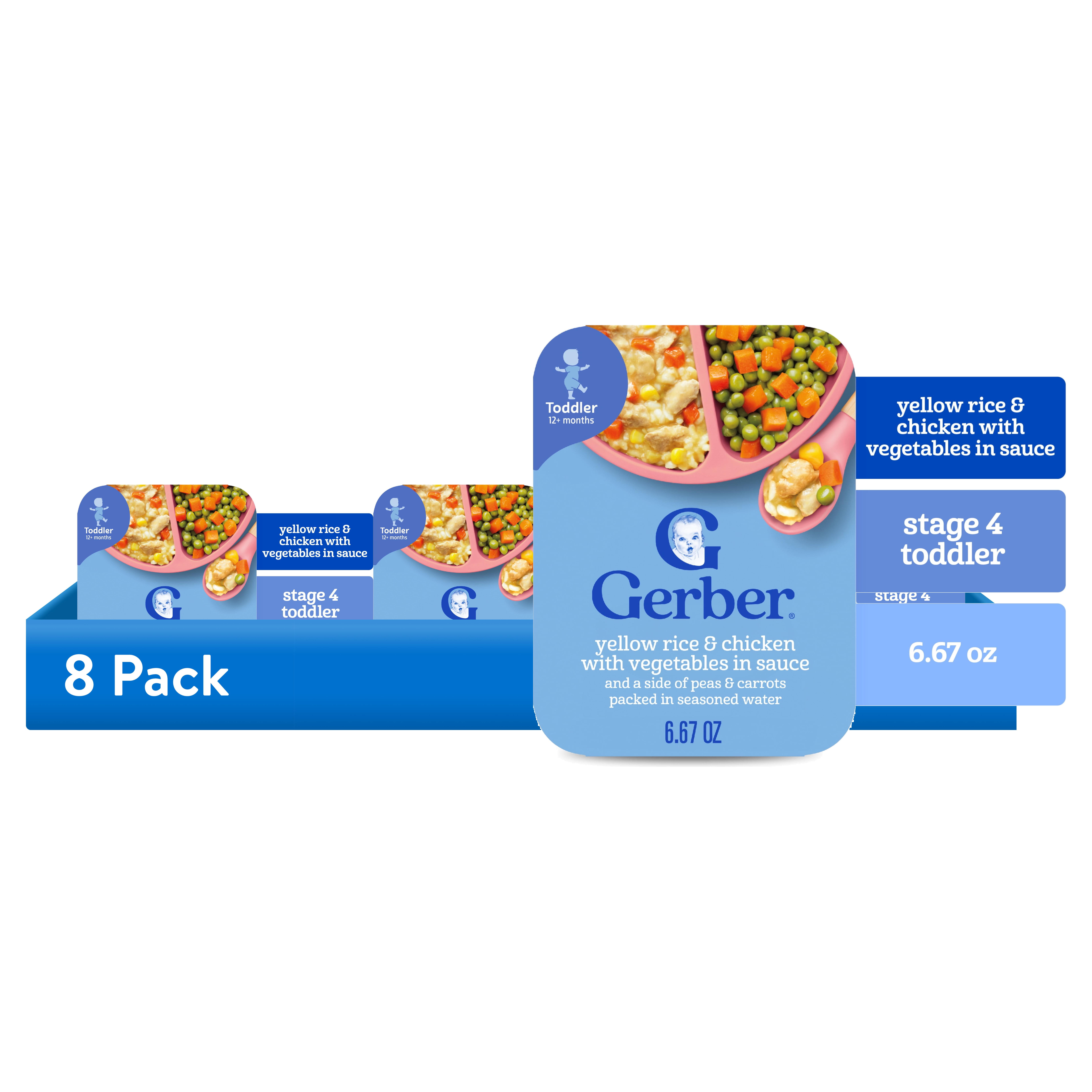 (8 pack) Gerber Toddler Food, Yellow Rice & Chicken, Mealtime for Toddler, 8PK